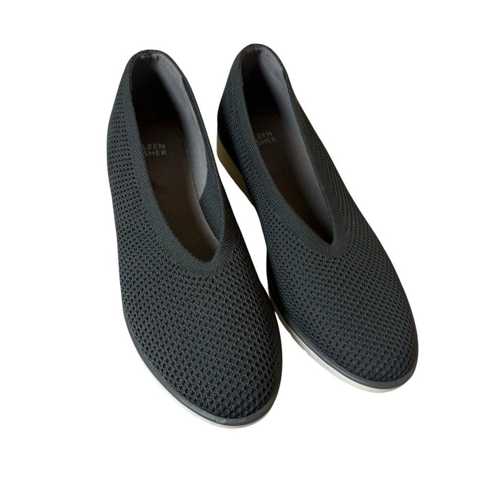 Eileen Fisher Heaven Stretch Knit Wedge Ballet Flats Women 8.5 Gray Grey Comfort